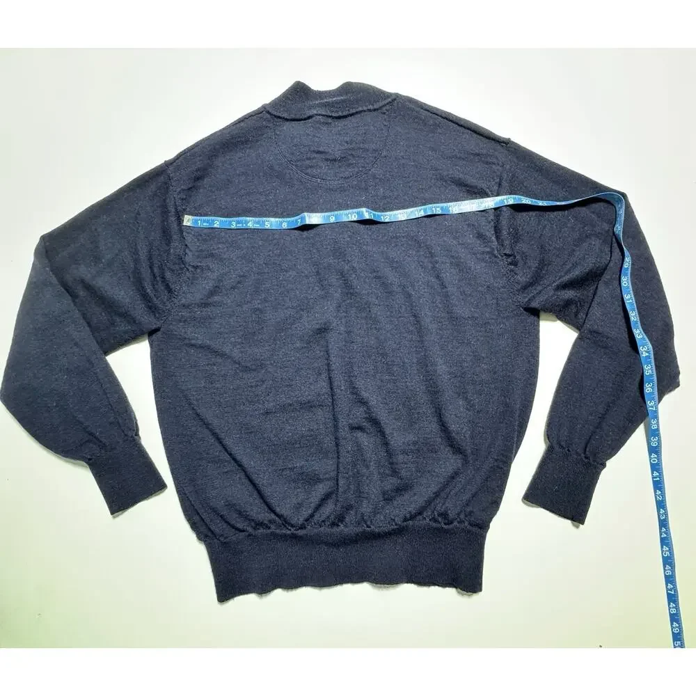 Orvis Blue 1/4 Zip Mock Neck Wool Pullover Sweater Solid Logo XL